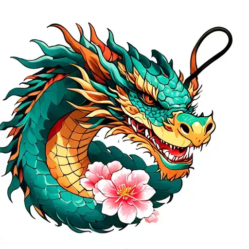 Dragon With Sakura Flowers