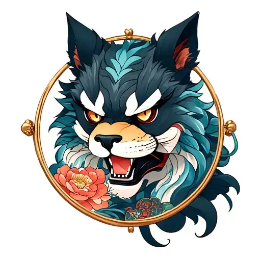 A Figure Of A Fierce Animal Looking In A Mirror In The Reflection Looks A More Fragile Version