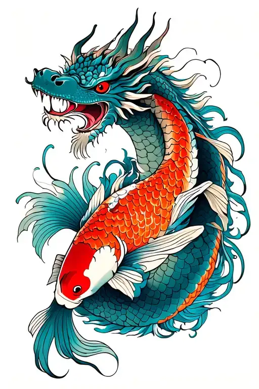 Dragon And Koi Fish