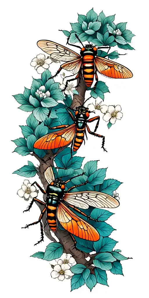 Insects On Tree Branch