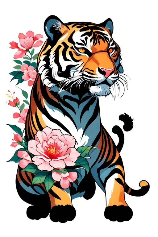 Tiger And Flowers