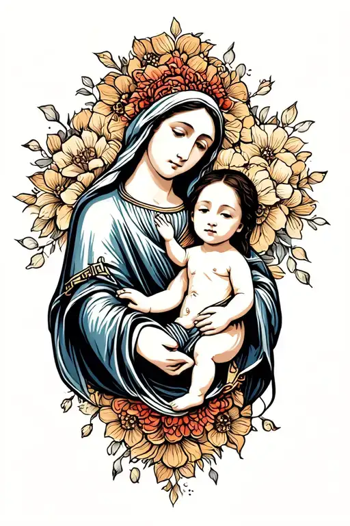 Mary And Baby Jesus Irezumi Style