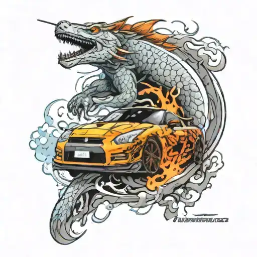 Nissan Gtr R35 Drifting With Japanese Dragons As Smoke