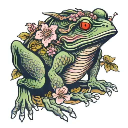 Samurai Frog With Cherry Blossom