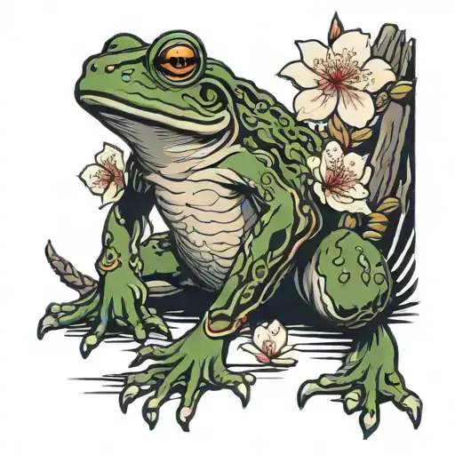 Frog With A Sword And Cherry Blossom