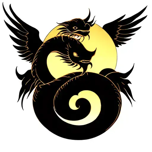 Winged Snake With Sun And Moon
