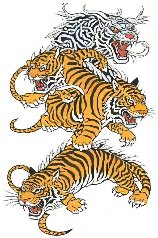 2 Dragons Giving Birth To A Tiger