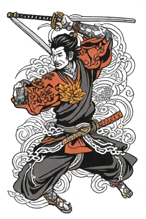 Samurai In Japanese Background