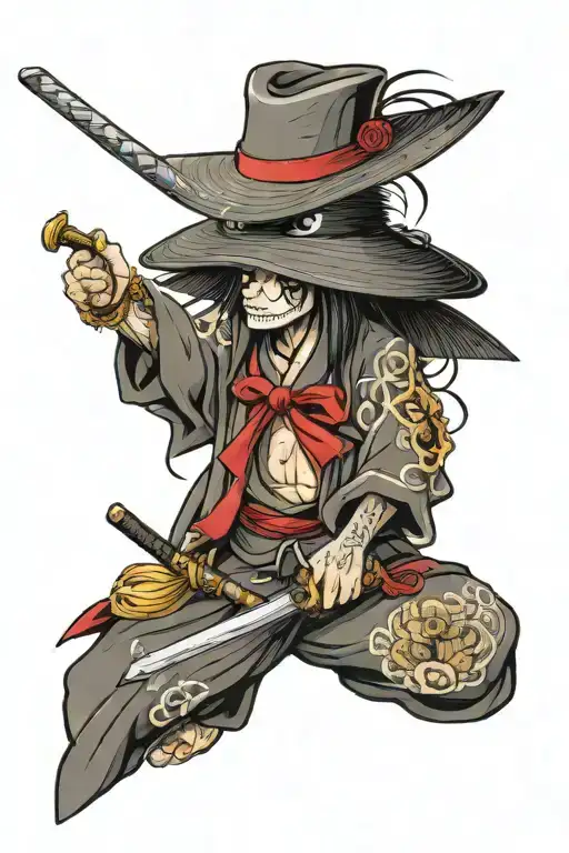 Anime Crane With Straw Hat And Sword