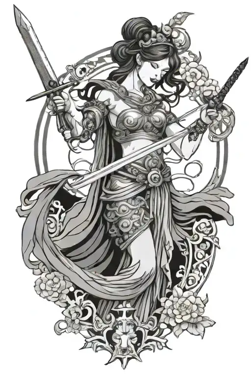 Athena Greek Goddess Holding A Scale And Sword Piercing