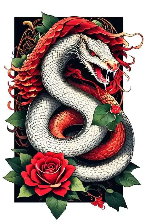 White Snake With Rose And Bite