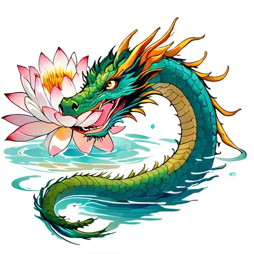 Ajade Dragon Going Through Water Lily Flower