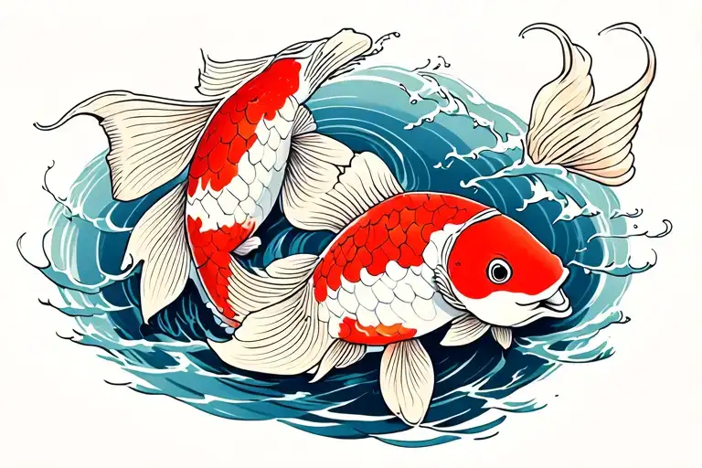 Koi Fish Swimming Upstream