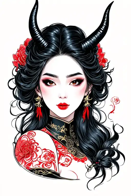 Woman As A Devil Horns