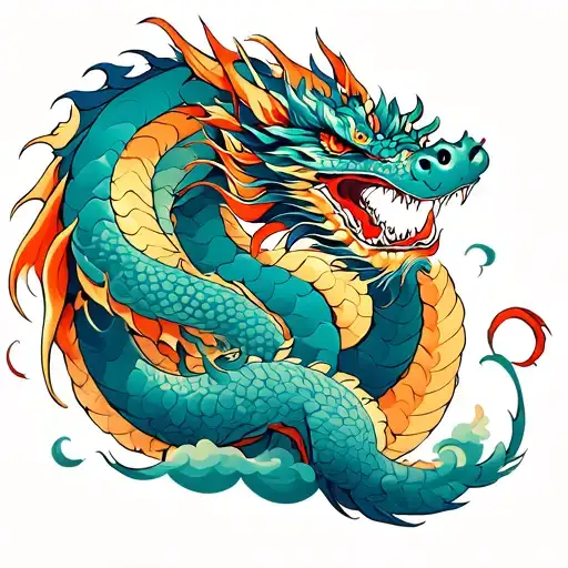 Dragon Wrapping Around Clouds Surrounding