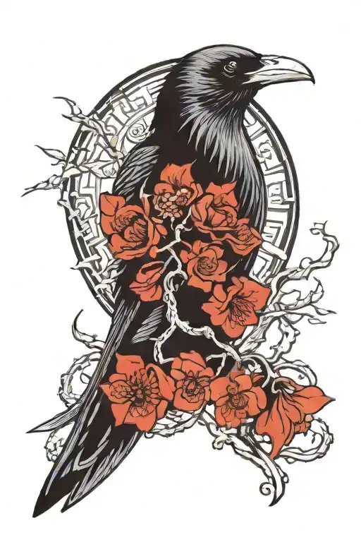A Yakuza-themed Tattoo Depicting A Lone Crow In The Darkness