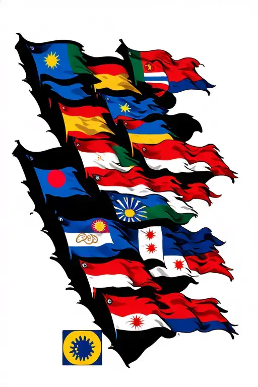 International Flags Connected Like A Quilt But Each Waving In A Triangular Shape