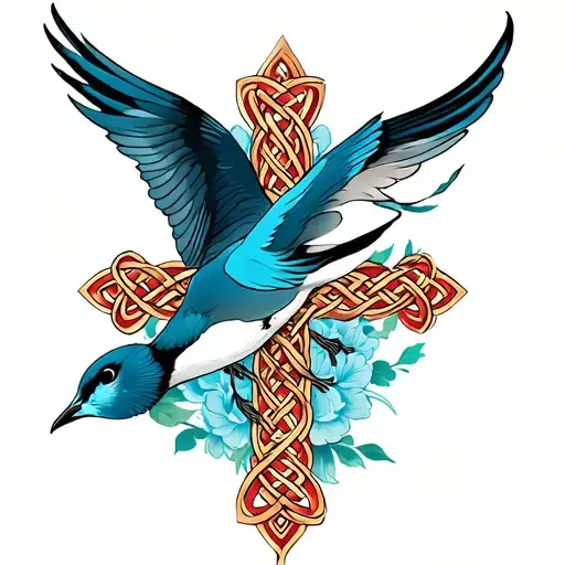 Swallow Bird Flying Away Celtic Cross Wrapped