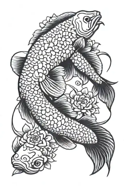 Arowana Fish And Flowers