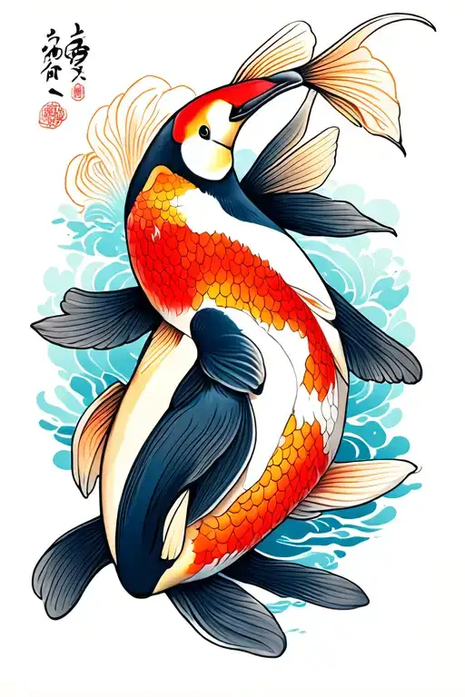 Penguin And Koi Fish