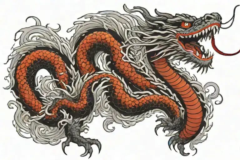 Japanese Dragon With Long Body Black And Grey