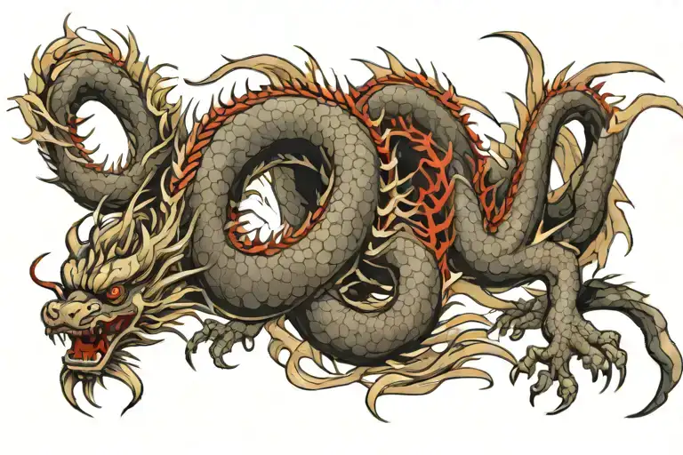Japanese Dragon With Long Body Black And Grey Tattoo High Resolution And High Quality