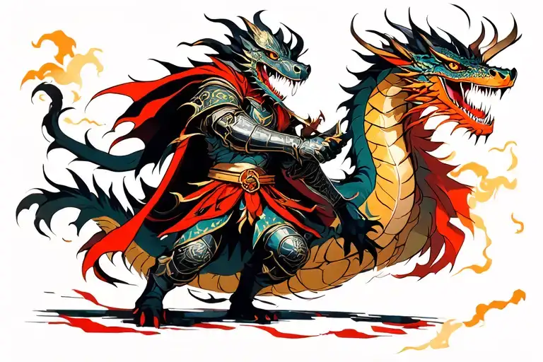 Anime Inspired Midevil Knight Fighting A Dragon