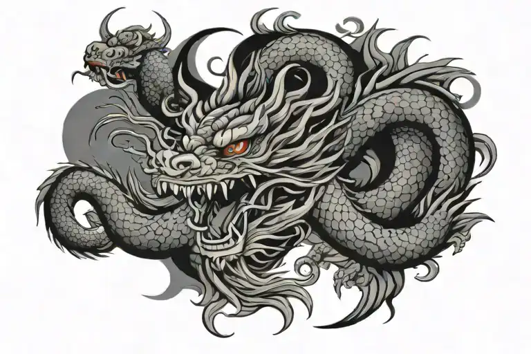 Japanese Dragon With Long Body Black And Grey Tattoo Hd Quality