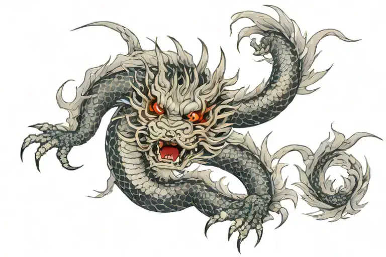 Japanese Dragon With Long Body Black And Grey Tattoo Hd Quality