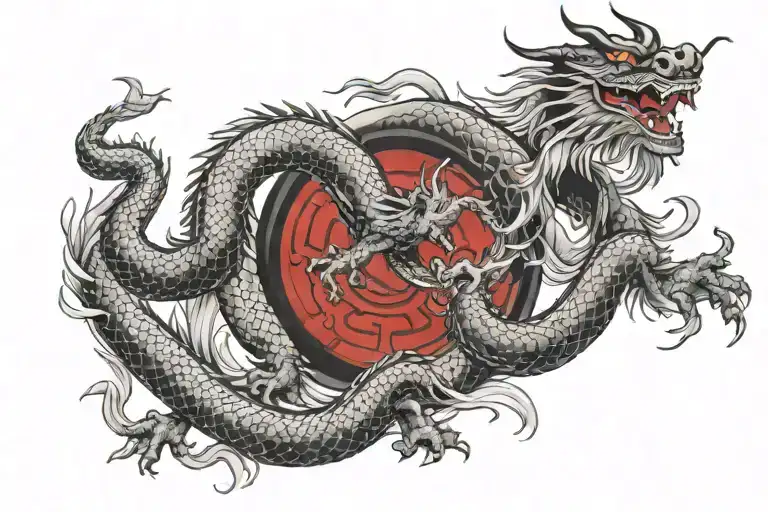 Japanese Dragon With Long Realistic Body Black And Grey Tattoo Hd Quality