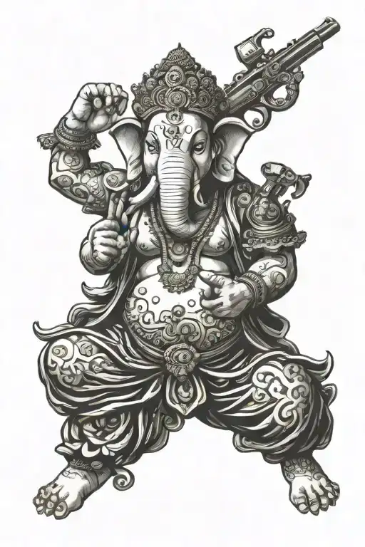 Ganesh With Revolvers In Hands