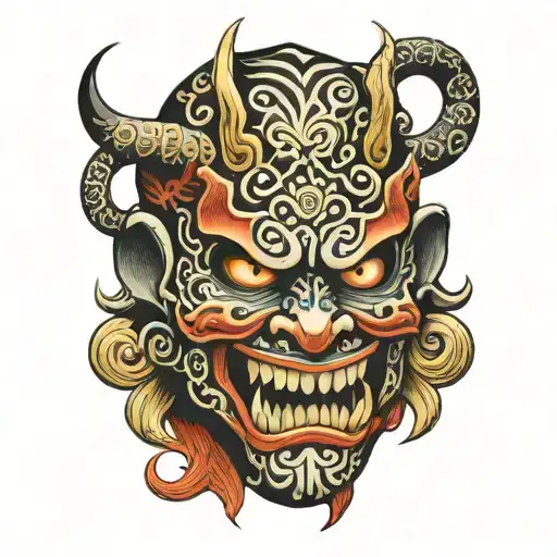Mask To Show Japanes Oni Mask Pierced