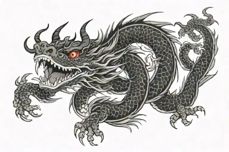 Black Japan Dragon Without Wings