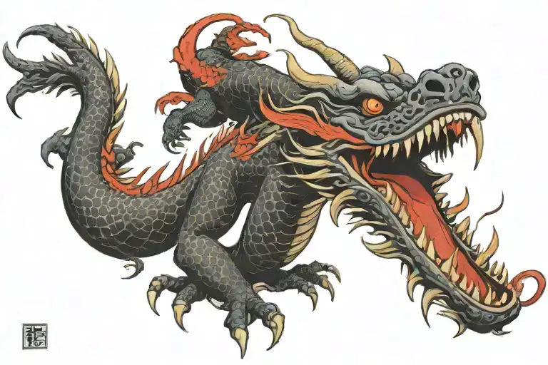 Black Japan Dragon Without Wings