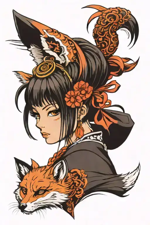 Anime Girl With Fox Mask On Her Head