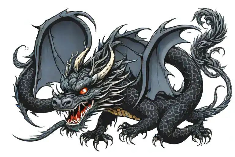 Black Japan Dragon Without Wings