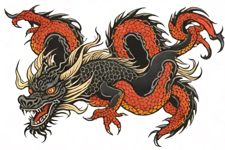Black Japan Dragon Without Wings