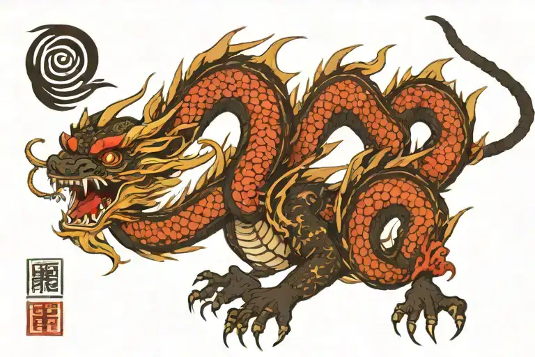 Black Japan Dragon Without Wings Spread Wide