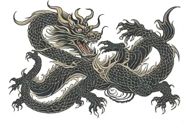Black Japan Dragon Without Wings Spread Wide