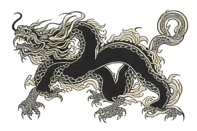 Black Japan Dragon Without Wings Spread Wide