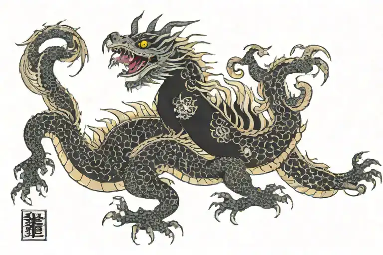 Black Japan Dragon Without Wings Spread Wide