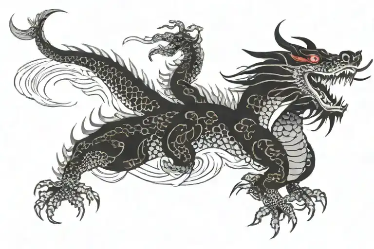 Black Japan Dragon Without Wings Spread Wide