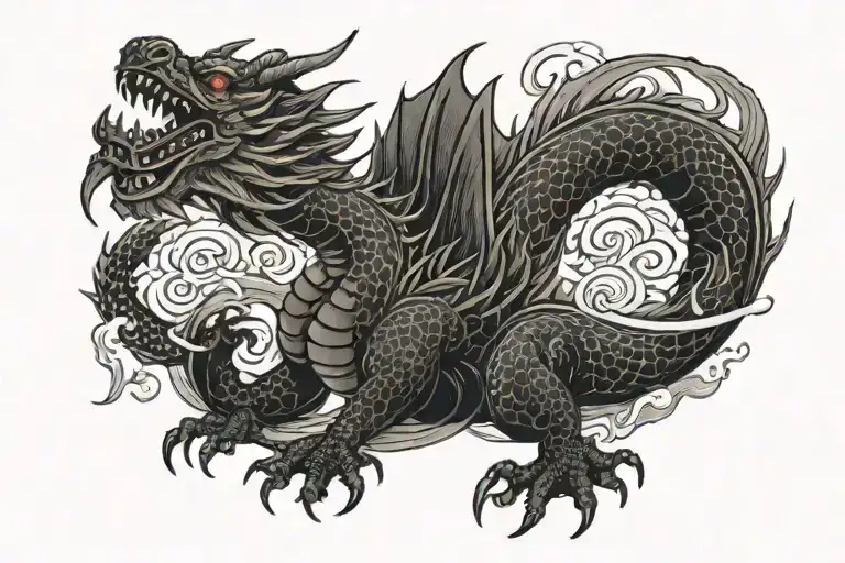 Black Japan Dragon Without Wings