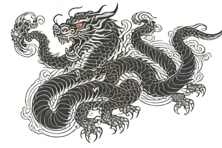 Black Japan Dragon Without Wings With Long Body Tiger