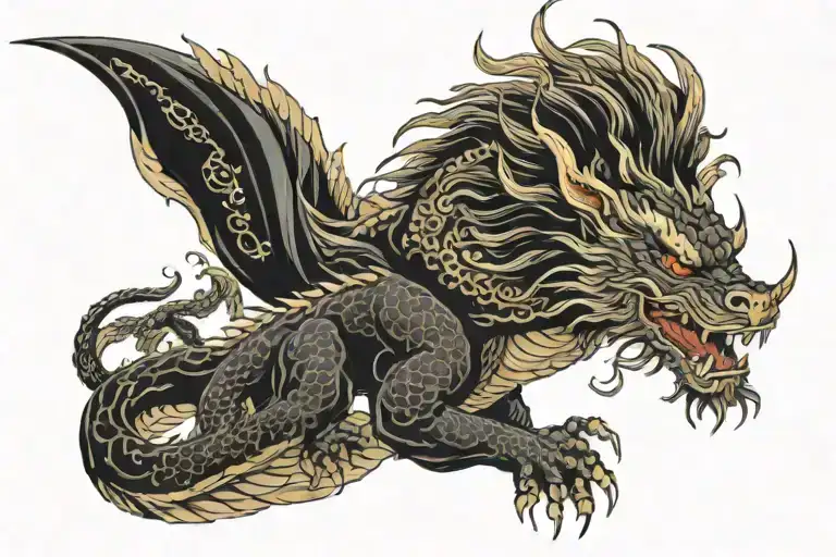 Black Japan Dragon Without Wings With Long Body Tiger