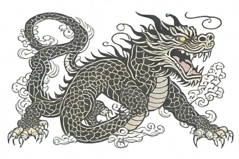 Black Japan Dragon Without Wings With Long Body Tiger