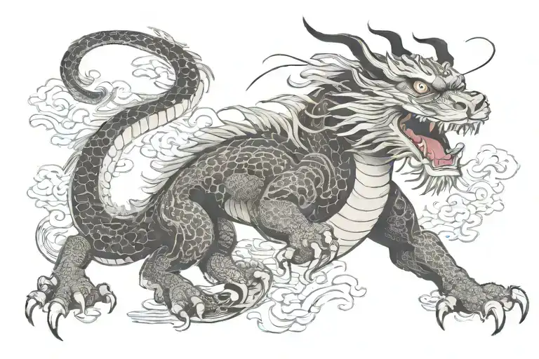 Black Japan Dragon Without Wings With Long Body Tiger