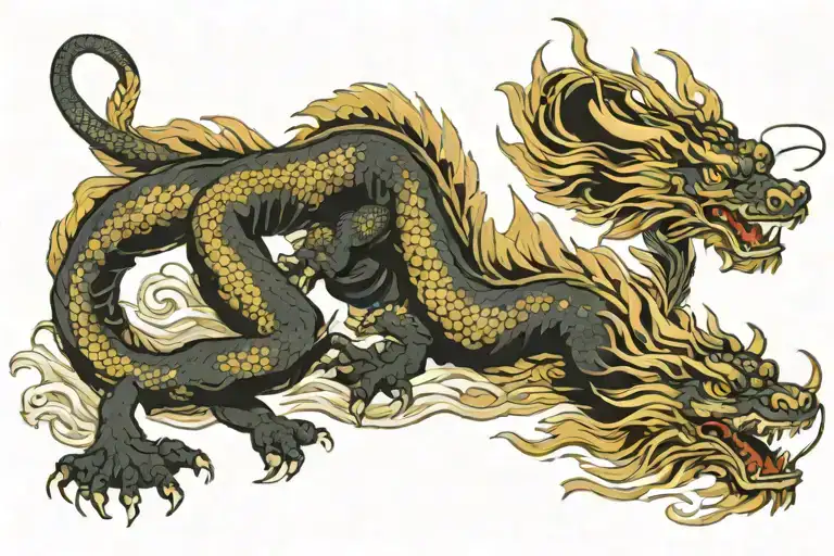 Black Japan Dragon Without Wings With Long Body Tiger