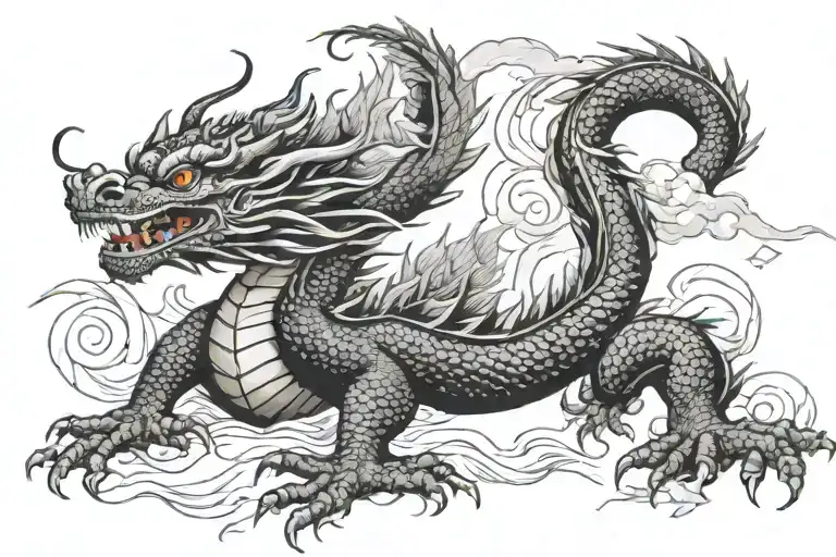 Black Japan Dragon With Long Body And Realistic Eyes Without Wings