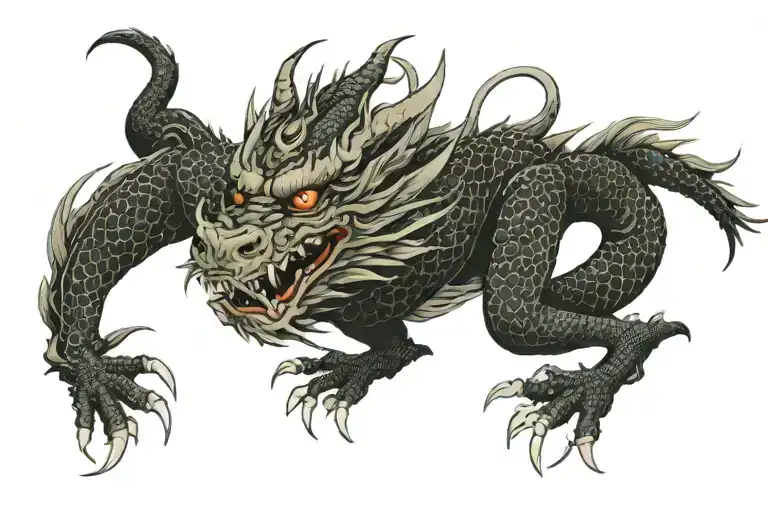 Black Japan Dragon Without Wings